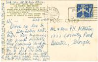 Handwritten postcard to Mr. & Mrs. P.Y. Matthres from PY postmarked February 19, 1961