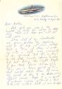 Front page of handwritten letter on USS Intrepid letterhead with colored image of aircraft carr…