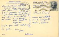 Handwritten postcard addressed to Aunt Lorraine and Uncle Bud from Fred Lugar postmarked April …