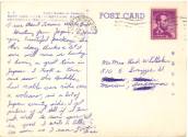 Handwritten postcard addressed to Aunt Lorraine and Uncle Bud signed from "Dee" postmarked July…