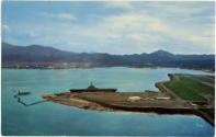 Printed postcard with color photograph of U.S. Naval Air Station at Cubi Point and at carrier d…