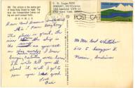 Handwritten postcard addressed to Aunt Lorraine and Uncle Bud from F.D. Lugar postmarked Septem…