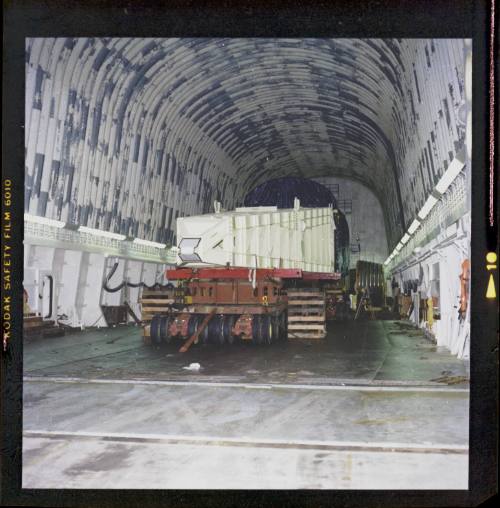 Color photograph of Main Propulsion Test Article (MPTA-098) being transported