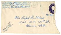 Handwritten envelope addressed to Mrs. Ralph DeNisco from Ralph DeNisco postmarked October 28, …