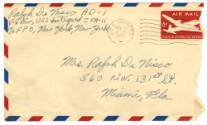 Handwritten envelope addressed to Mrs. Ralph DeNisco from Ralph DeNisco postmarked November 6, …