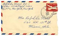 Handwritten envelope addressed to Mrs. Ralph DeNisco from Ralph DeNisco postmarked November 7, …