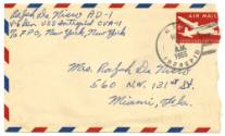 Handwritten envelope addressed to Mrs. Ralph DeNisco from Ralph DeNisco postmarked November 7, …