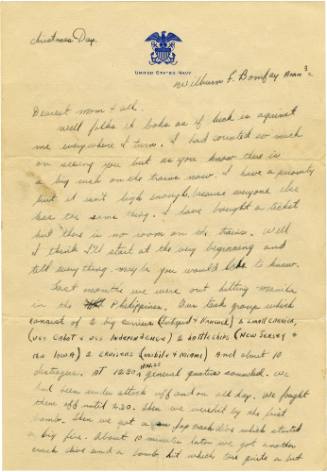 Handwritten letter to Mom & Dad from Wilburn Bonifay dated Christmas Day, page 1