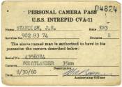 Printed card titled "Personal Camera Pass" dated August 30, 1960