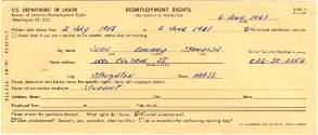 Printed Employment Rights slip for John Edward Standish date June 6, 1961