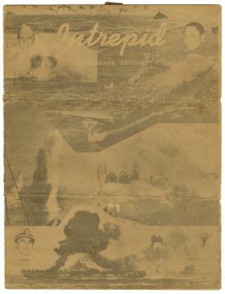 Printed cover of Intrepid newspaper's Anniversary Edition dated October 1945 with a collage of …