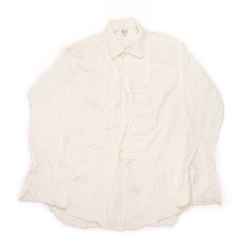 U.S. Navy white formal button-down shirt with long sleeves and collar laid flat