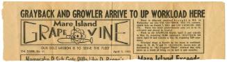 Printed newspaper clipping for the Mare Island Grapevine dated April 3, 1964 with headline "Gra…