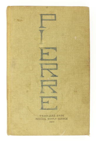 Green cloth-covered diary with "Pierre" handwritten on the cover