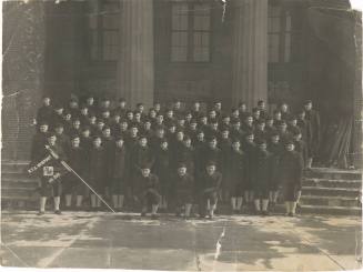 Black and white group photograph of recruits at the Naval Training Station in Newport, Rhode Is…