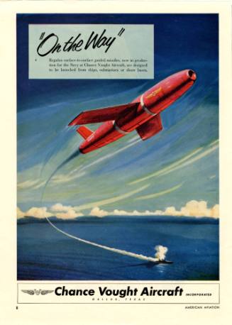 Advertisement titled "On the Way," shows a red missile in the air, coming from a ship on  the w…