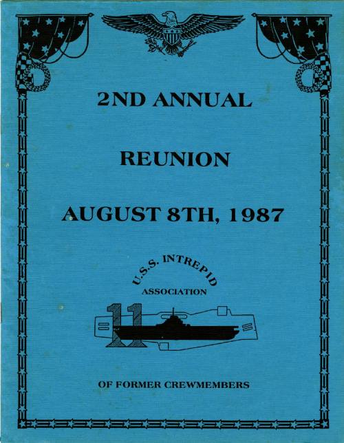 Blue program titled “2nd Annual Reunion USS Intrepid Association of Former Crewmembers” with im…