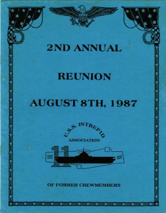 Blue program titled “2nd Annual Reunion USS Intrepid Association of Former Crewmembers” with im…