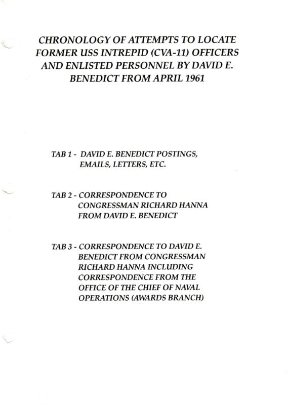 Printed Chronology of Attempts to Locate Former USS Intrepid (CVA-11) Officers and Enlisted Per…