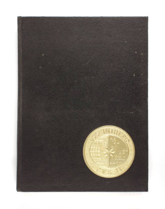 Cover of 1966 USS Intrepid cruise book, which is black with a gold seal in lower corner