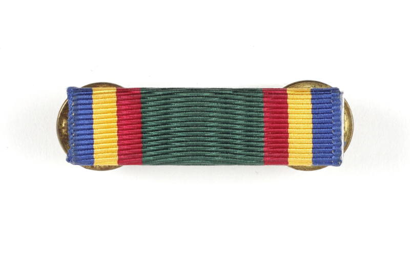 Ribbon bar with blue, yellow, red and green embroidered stripes