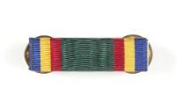 Ribbon bar with blue, yellow, red and green embroidered stripes