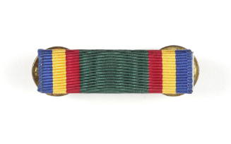 Ribbon bar with blue, yellow, red and green embroidered stripes