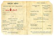 Menu from the Crossing the Line ceremony in January 1969, open to show dishes served