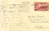 Postcard addressed to Mrs. Wm Young dated June 8, 1955 with stamp from Gibraltar