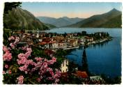 Postcard with color drawing of Lake Como