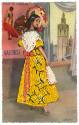 Postcard with a color drawing of a woman in a yellow embroidered dress and "Valencia" written b…