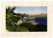 Postcard with color drawing of the Marseille coastline