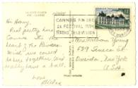 Postcard addressed to Mrs. William Young dated October 7, 1955 with French postmarks