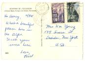 Postcard addressed to Mrs. Wm. Young dated October 7, 1955 with French postmarks