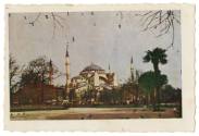 Postcard with color drawing of Hagia Sophia