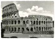 Black and white postcard of the Colosseum in Rome, Italy