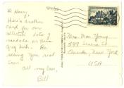 Postcard addressed to Mrs. Wm Young dated April 14, 1956 with French postage