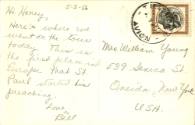 Postcard addressed to Mrs. William Young dated May 2, 1956 with Greek postmarks