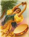 Card with color drawing of a Spanish woman dancing