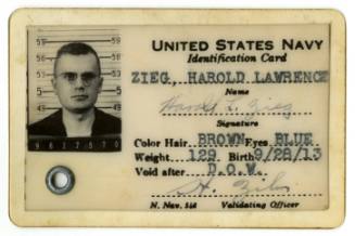 U.S. Navy identification card with a black and white photograph of Harold Lawrence Zieg