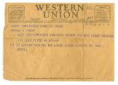 Telegram with "Western Union" printed at the top, dated June 26, 1944