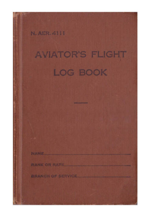 Brown hardcover diary that reads "Aviator's Flight Log Book" printed in black