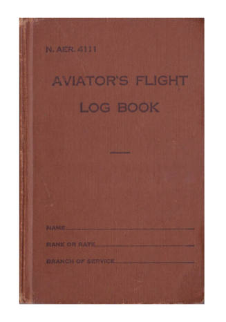 Brown hardcover diary that reads "Aviator's Flight Log Book" printed in black