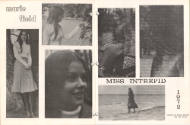 Newspaper with six black and white photos of a young woman in various poses, titled “Marie Fiel…