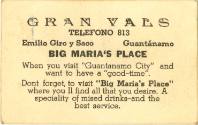 Printed business card for Big Maria's Place in Guantanamo City