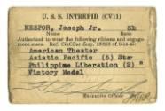 Printed U.S.S. Intrepid (CV11) ribbon authorization card for Joseph Nespor Jr.