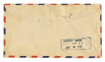 Back of unsealed envelope with a "Directory Service" stamp dated January 6, 1945