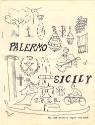 Printed booklet titled "Palermo, Sicily" with drawings of various foods, fish, people, and symb…
