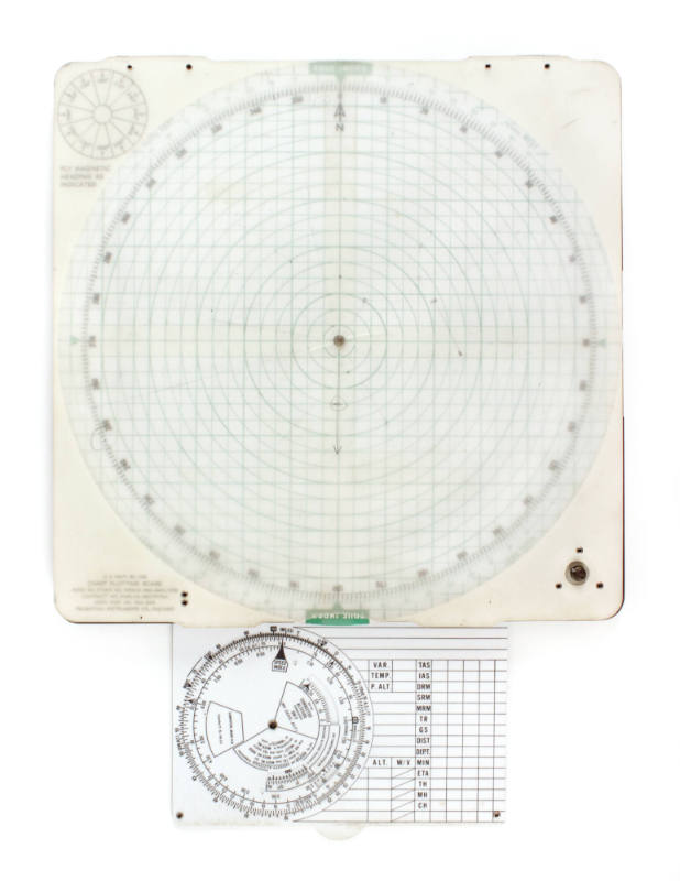 Square, white plotting board with green concentric circles extending from the center