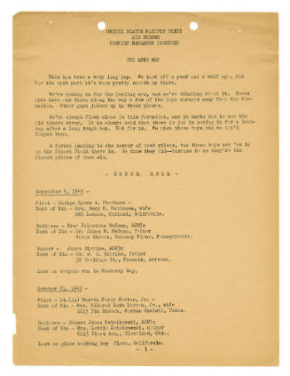 First page of the torpedo squadron VT-18 honor roll, typed list of men who died during World Wa…